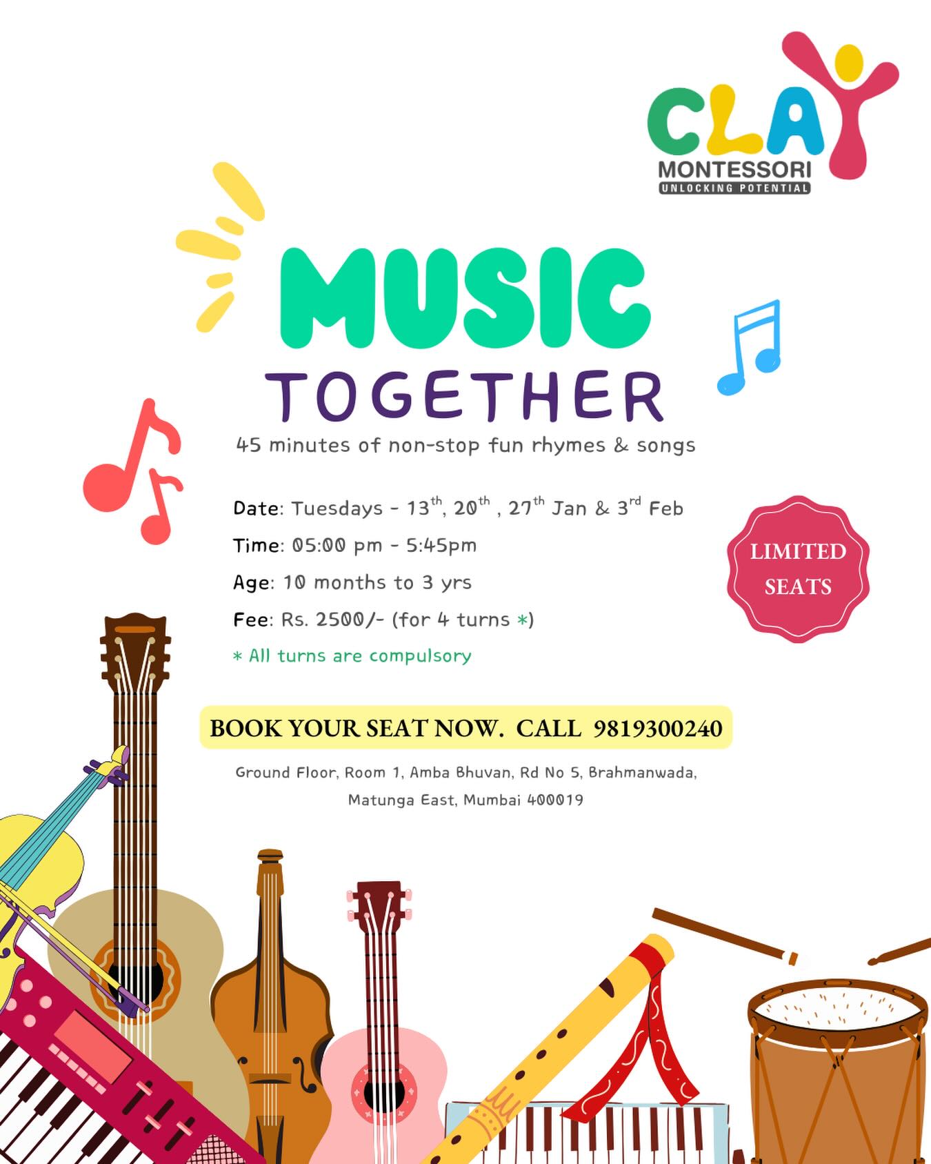 🎶 Experience 45 minutes of joyful music-making with your little one! Designed for children aged 10 months to 3 years, this engaging session brings parents and toddlers together through song and rhythm.

✨ A professional musician will lead the session, making it an unforgettable musical adventure! 🎻🎤

📅 Dates: January 13th, 20th, 27th and February 3rd (Tuesdays)
⏰ Time: 5:00 PM

Limited spots available—reserve yours now! 🎵👶💫

#MusicTogether #ToddlerTunes #FamilyFun #EarlyChildhoodMusic #claymontessori musicfortoddlers musicalbondingwithtoddlers music rhymes nurseryrhymes musicfortoddlers mothertoddler parenttoddler [mother toddler, musical bonding, music together, parent toddler, parent bonding]